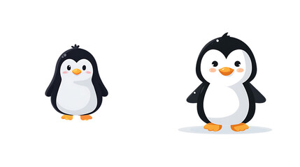 Naklejka premium Two cute cartoon penguins standing on transparent background looking happy and friendly