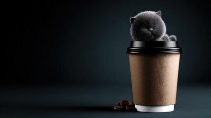 Cozy Cat Resting in Coffee Cup Under Soft Light