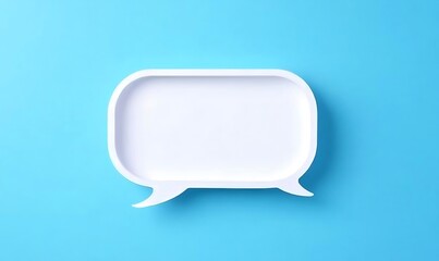 Blank white speech bubble frame on light blue background for text message mockup