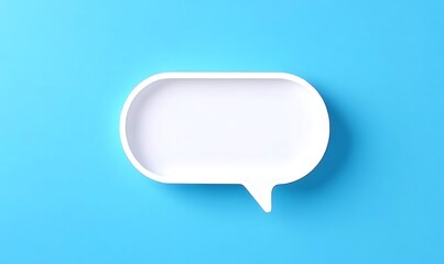 Blank white speech bubble frame on light blue background for text message concept