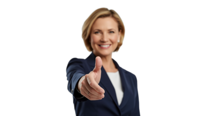 A smiling businesswoman giving a thumbs up on a