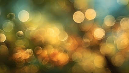 An abstract image with glowing bokeh lights in warm tones against a green background