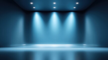 Modern Abstract Space with Soft Blue Lighting and Smooth Floor for Photoshoot, Design, or Video Background Featuring Clean Lines and Minimalist Aesthetic