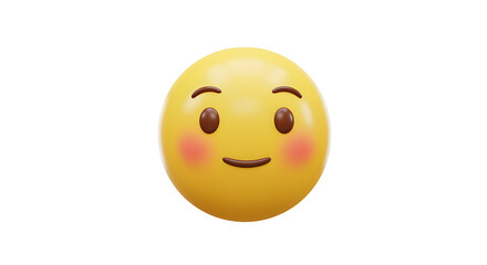 Fototapeta premium Cute smiling yellow emoji face with soft blush cheeks expressing calm happiness and gentle positive emotion
