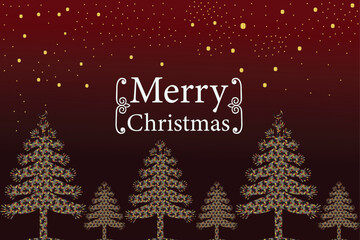 Merry Christmas happy new year with ornament and tree, moon, star, gradient back round vector image. 