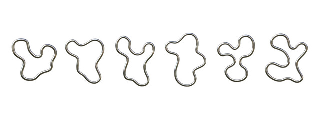 Liquid chrome. 3D metal abstract shape or holographic spiral wave. Cyberpunk fluid trail or hologram line drop. Polished form. Metallic circle. Aluminum rings. Vector isolated elements set © SpicyTruffel