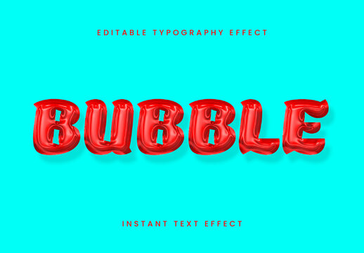 Red 3D Inflated Text Effect Bubble Metallic Font