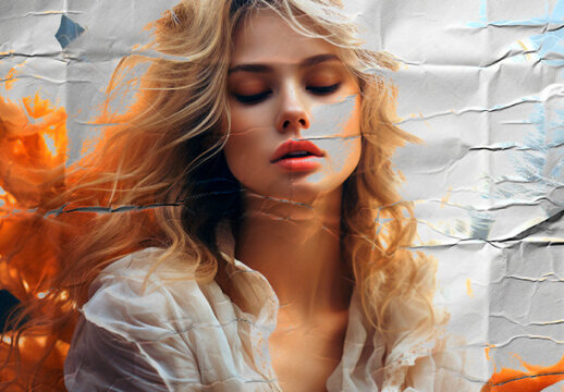 White And Orange Crumpled Paper Photo Effect