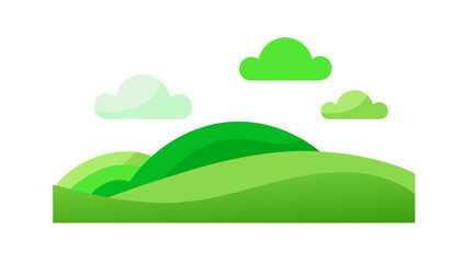 Obraz premium green rolling hills with clouds flat illustration for web and graphic design