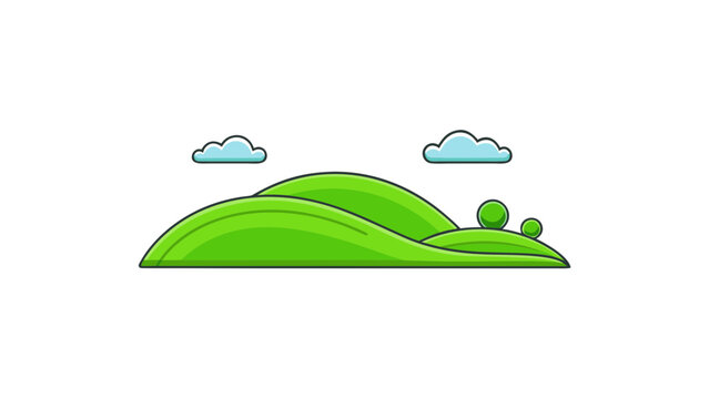 green rolling hills with clouds flat illustration for web and graphic design