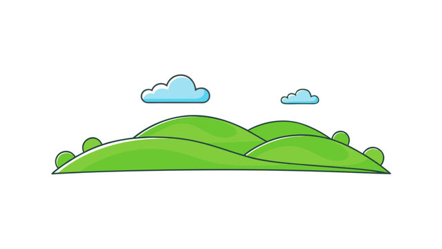 green rolling hills with simple clouds flat vecto for web and graphic design