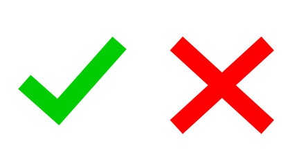 Obraz premium Green check mark and red cross icon set for correct, wrong, approval and decision concept