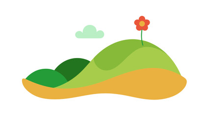 Naklejka premium hills with a small flat design flower patch in on for web and graphic design