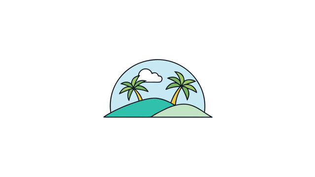 hills with a single palm tree silhouette for a tro for web and graphic design