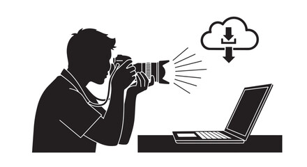 Photographer transferring images to a laptop with cloud storage integration