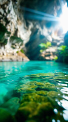 Obraz premium A serene underwater scene featuring clear turquoise water and vibrant coral formations