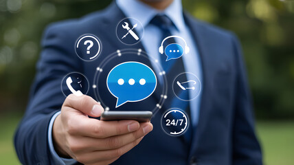 Omnichannel Customer Support and Service Center Concept with a Businessman Using a Phone