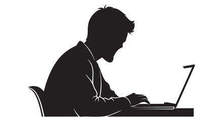 A focused man working diligently on his laptop, depicted as a sharp black silhouette.