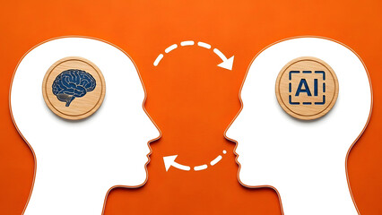 Conceptual image illustrating the interaction and exchange between human intelligence and artificial intelligence.