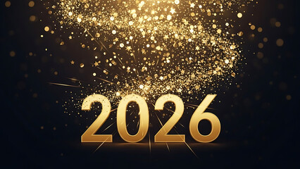 A luxurious golden 2026 celebration with sparkling lights and elegant design elements in a dark background