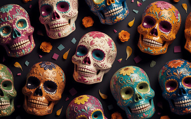 Vibrant sugar skulls for day of the dead celebration