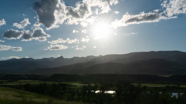 Sunset behind Gallatin Mountains Yellowstone River 