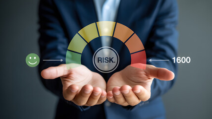 Financial Credit Score and Risk Measurement Concept with Numerical Value and Visual Performance Gauge