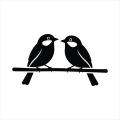 Two Birds Sitting On Branch Illustration
