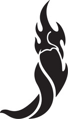 Obraz premium Black chili pepper silhouette with dynamic flame-like curved shape, energetic minimal style, solid silhouette, white background