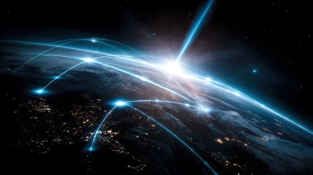 Advanced Orbital Laser Network Over Glowing Earth