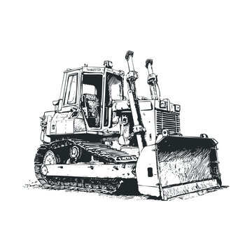 Bulldozer for construction and landscaping projects. Vector black icon