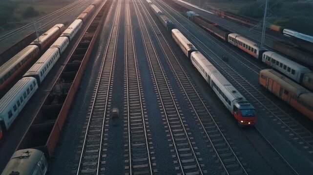 Aerial view of railway tracks at dawn