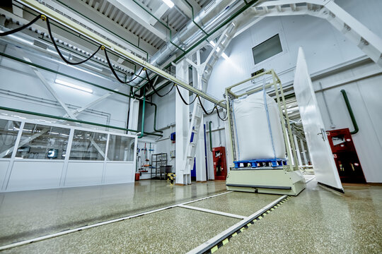 a large bag of milk powder after processing the whey at the milk processing factory