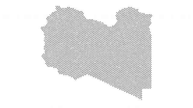 Libya map from particles, dots. Digital silhouette. Abstract animation background.