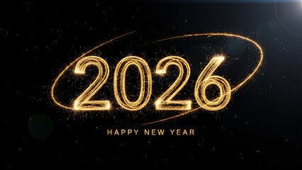 Golden 2026: Luminous Numerals with Elegant Ribbon Accent for New Year

