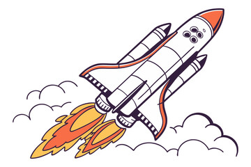 Space rocket takeoff futuristic exploration concept isolated on white background
