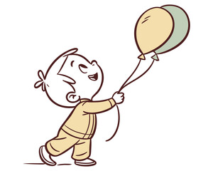 Happy child holding balloon childhood joy isolated on white background