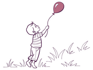 Cute toddler holding colorful balloon isolated on white background