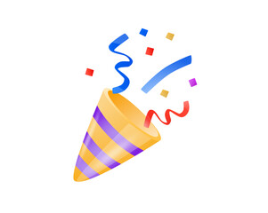 Party popper confetti joy festive birthday celebration emoji vector symbol sign icon illusration. Cartoon emoji