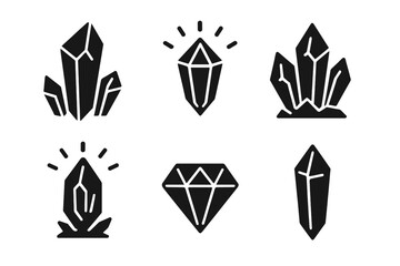 Futuristic Crystal Icons. Solid style icons of futuristic crystals in : prism shard, luminous gem, radiant quartz, glowing crystal