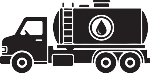 Obraz premium Black silhouette of a fuel tanker truck with a drop symbol on its side also transparent background black and white