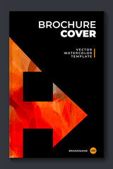 Watercolor booklet brochure modern cover template with red arrow elements and black background