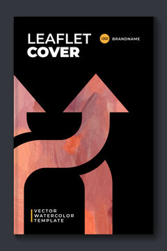 Watercolor booklet brochure modern cover template with red arrow elements and black background