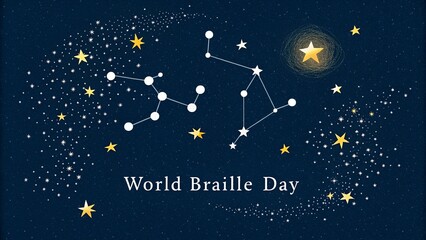 Braille dots forming star constellation symbolizing knowledge and inclusion.