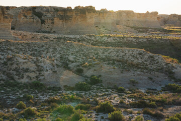 Sunset on Badlands Rock Formations in Western Kansas