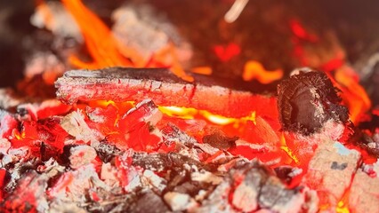 close up of red hot coals, Glowing Charcoal Embers with Fire Heat Background