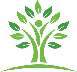 Naklejka premium Green tree with leaves and human figure on transparent background nature ecology environment sustainable growth icon logo symbol illustration graphic design element ecofriendly conservation biology