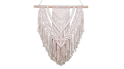 traditional macrame wall art hanging, on a transparent background