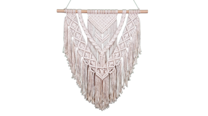 traditional macrame wall art hanging, on a transparent background