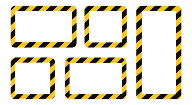 Caution warning tape frame in yellow and black, safety stripe design, roadwork and industrial hazard illustration, protective border vector.